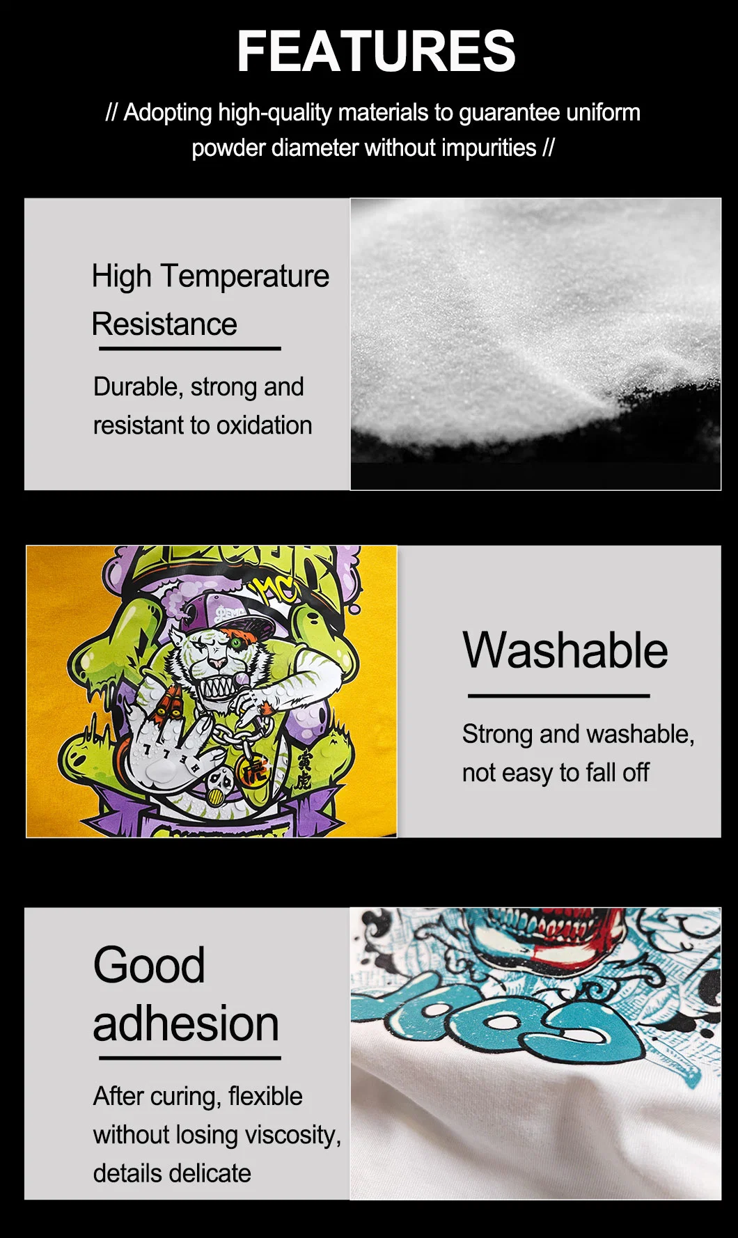 TPU 80-100mic White 1KG Digital Transfer Hot Melt Adhesive Pre-treat Powder للطابعة Ep L1800 6