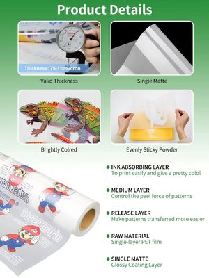 طباعة الفيلم Dtf Hot Peel Cold Peel Double Single Side Printing 75 ميكرون 30 33 60cm*100m DTF PET فلم رول