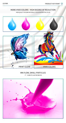 حبر UV CMYK + V لرأس الطابعة Epson dx7 / dx5 / dx4 استخدام 1L لجلد غلاف الهاتف