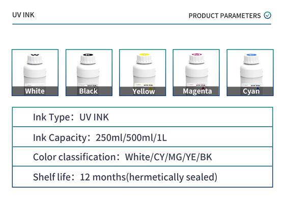CMYKW + Vanish 500ml LED رقمي UV معالجة الطباعة الحبر للطباعة بدقة حادة